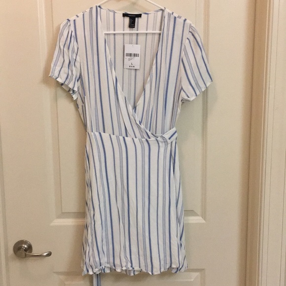Forever 21 Dresses & Skirts - 2 FOR $12 ~ White w/blue striped wrap dress
